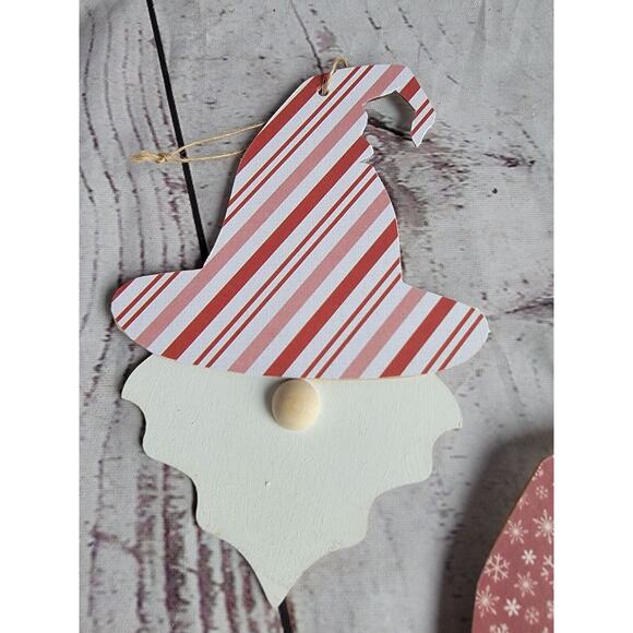 Christmas Gnome Wood Ornaments Decor Tree Handmade Red White Green Set 4 #3 - Picture 4 of 7